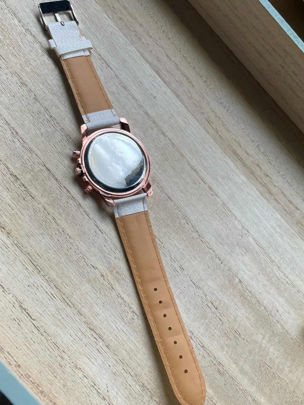 Womens Cream Leather Strap Watch with Rose Gold Case